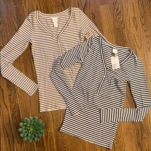 2 for 1 - long sleeve ribbed henley - H&M Small